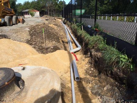 The contractor installed several more feet of electric and data conduits along the east end of the field. These conduits will help provide service to the concession stand, ticket booths, donor wall, speakers, score board and walkway lighting.