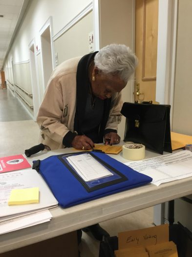 Herlda Senhouse votes early in Wellesley