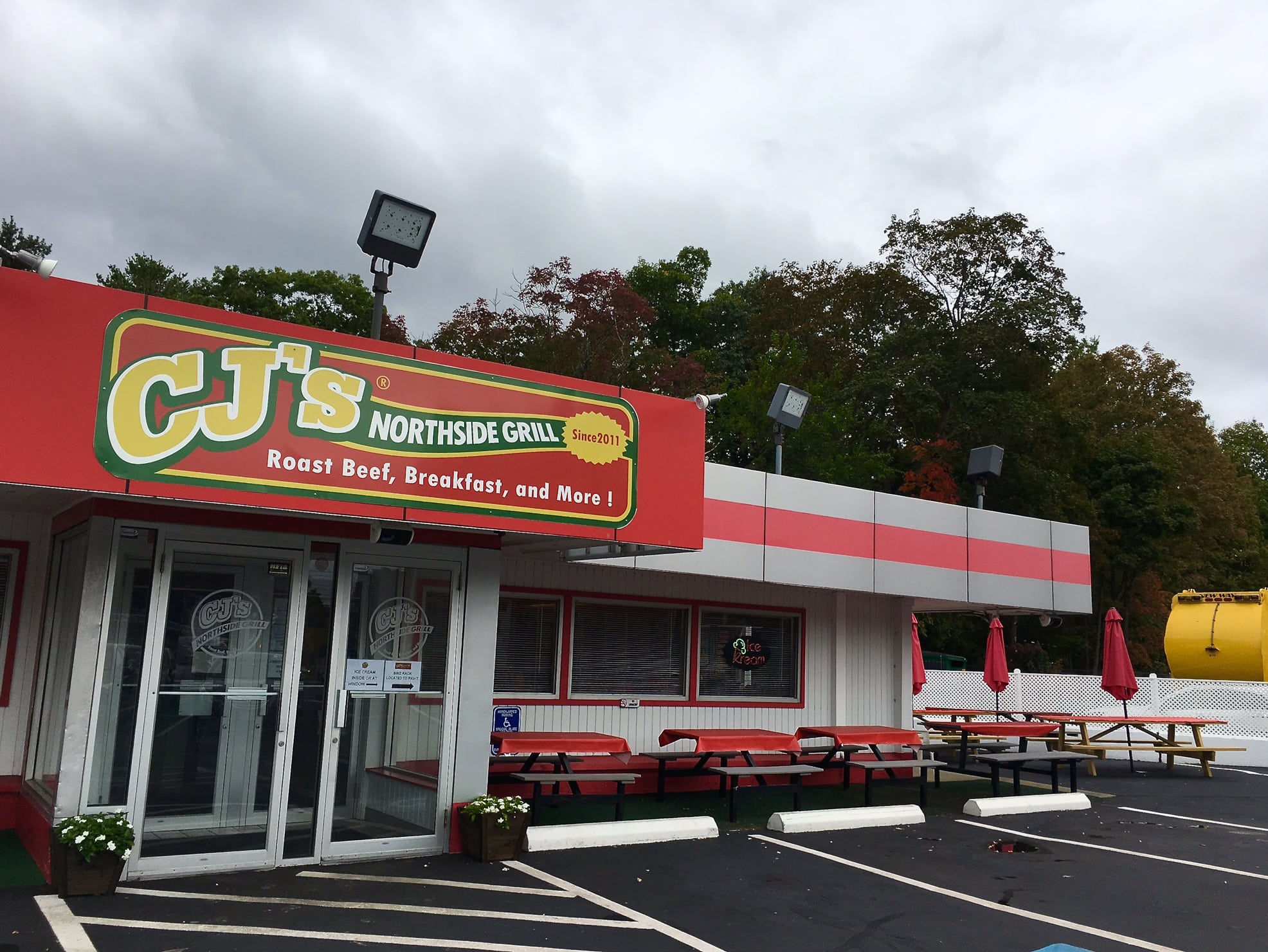 Afterwards, stop off at nearby CJ's Northside Grill (911 Edgell Rd, Framingham, MA 01701) for breakfast, lunch, dinner, and/or ice cream, depending on your needs at the time. I sat at the counter of the approximately 40-seats restaurant and had the meatloaf sandwich, but it was dry and without flavor, so I can't recommend that menu item. You'll probably have better luck with their cheeseburgers or fish and chips. The place also has outdoor seating, and is decorated in a Red Sox theme. The brownie batter ice cream was rich and studded with plenty of brownie bits, the perfect way to earn back all the burned calories of a nice hike.